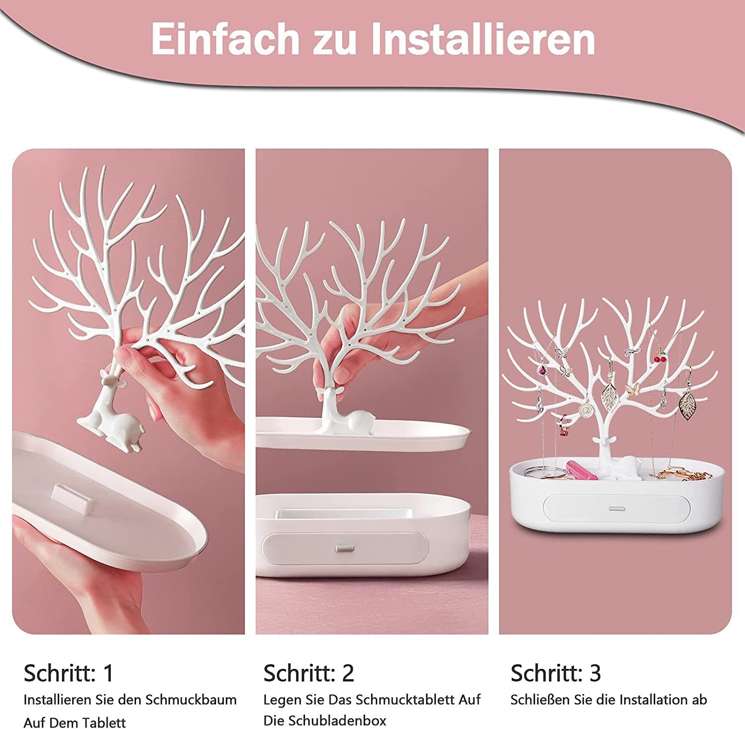 GelldG Schmuckregal Geweih Schmuckständer mit Schubladen, Schmuckbaum Mädchen