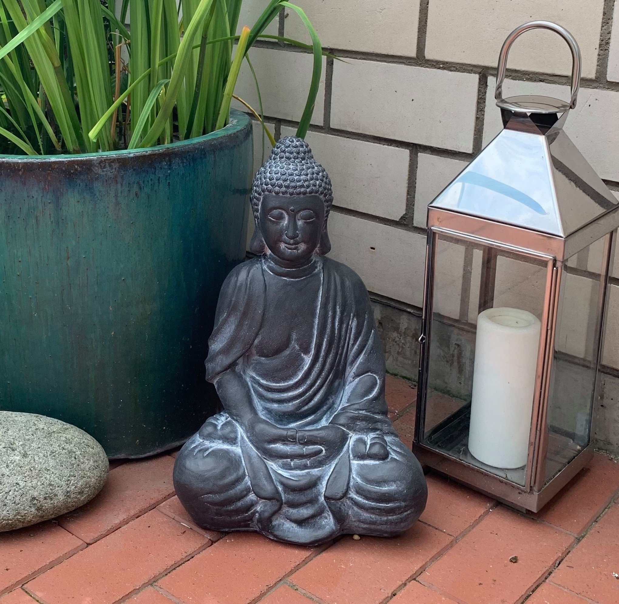 K&L Wall Art Buddhafigur Nepal Buddha Statue Kunststein Beton Feng Shui Deko (1, Gartenfigur), 45cm große Steinfigur Wellness Gartendeko