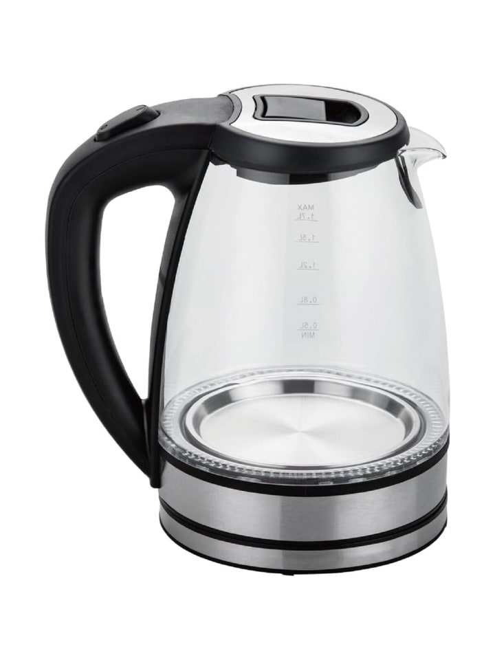 Melchioni Family 2200 W Glas-Wasserkocher 1,7 Lt. mit Trockenlaufschutz mit LED-Licht in Schwarz günstig kaufen 16 x 22 cm