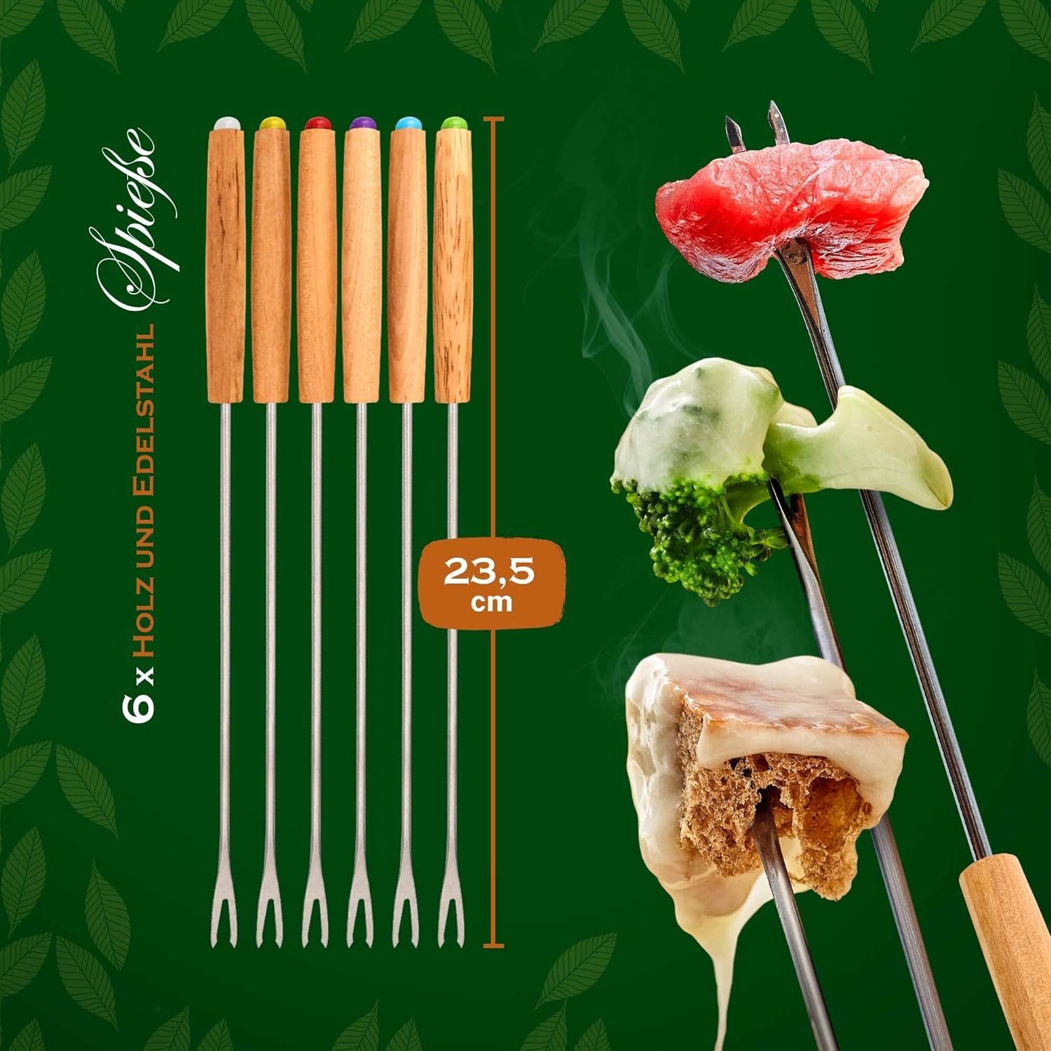 Bonvivre Raclette und Fondue-Set für 6 Personen, 1 Liter, 13-teilig mit Brenner und 6 Gabeln, Käsefondue Schokofondue Fleischfondue Gemüsefondue