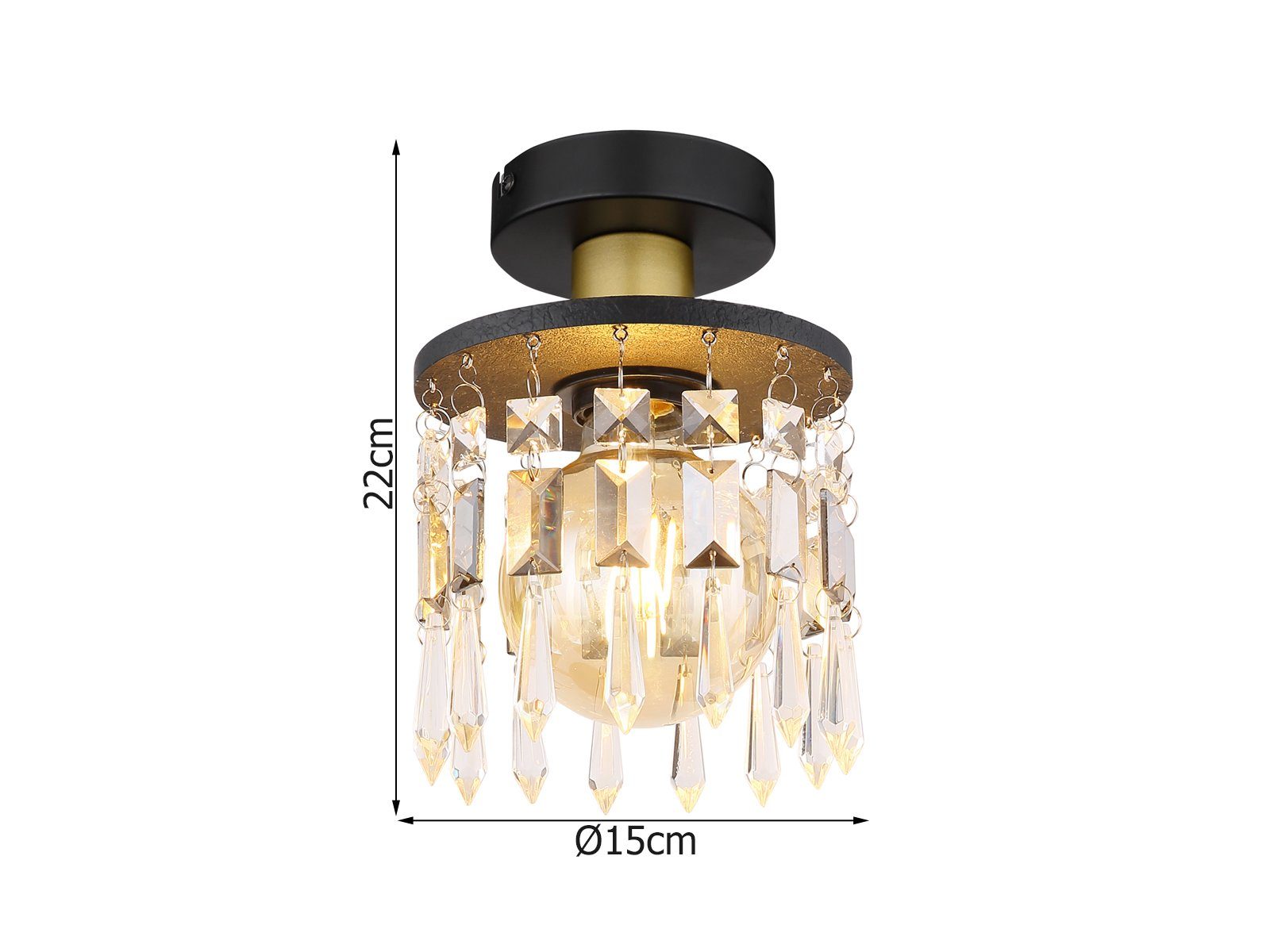 meineWunschleuchte LED Deckenleuchte, LED wechselbar, warmweiß, kleine ausgefallene Designer Lampe mit Kristall für Treppenhaus Ø 15cm