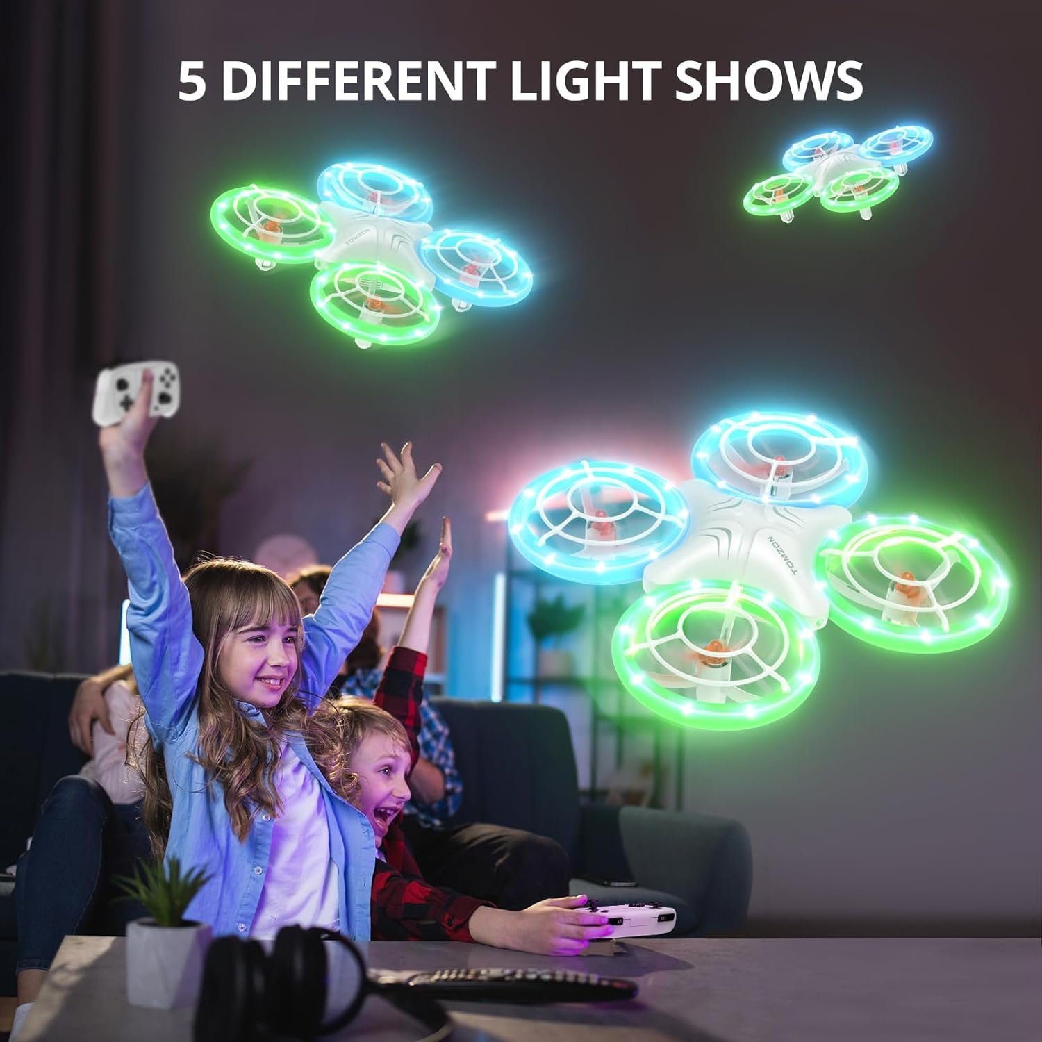 Tomzon Mini Drohne für Kinder, Blauen und Grünen LED Lichter Drohne (Fliege mit Leichtigkeit: 2 Akkus, 3D-Flip, Kopflos-Modus, für Anfänger)