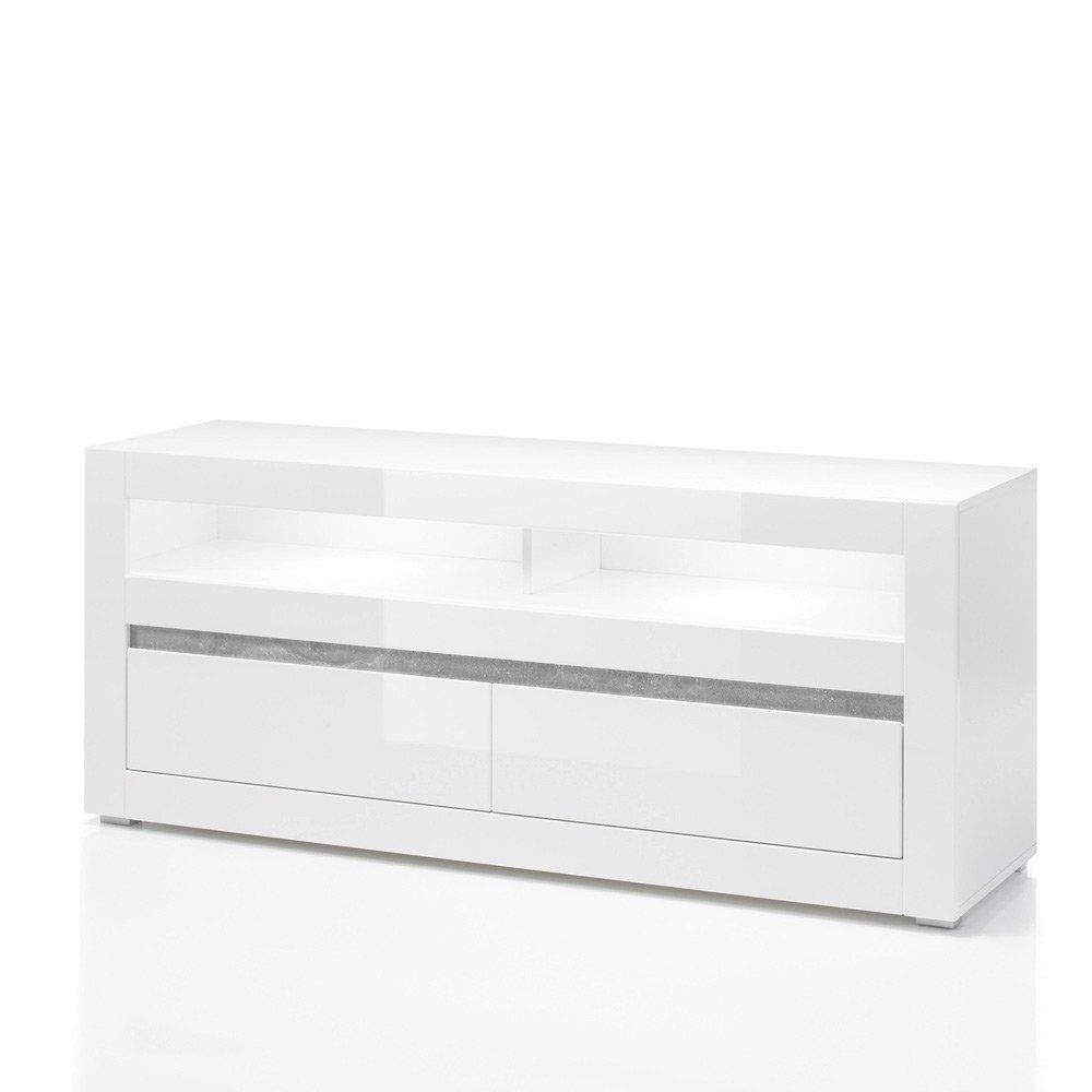 Lomadox Wohnzimmer-Set COGO-61, (Mega-Spar-Set, 4-tlg), mit LED in Hochglanz weiß und Griffmulden Betonoptik : 265x135x42cm