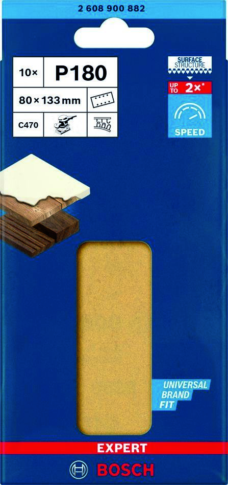 Bosch Blue Zubehör 2608900882 Expert C470 Schleifpapier mit 8 Löchern 80 x 133 mm, K180 10 Stück