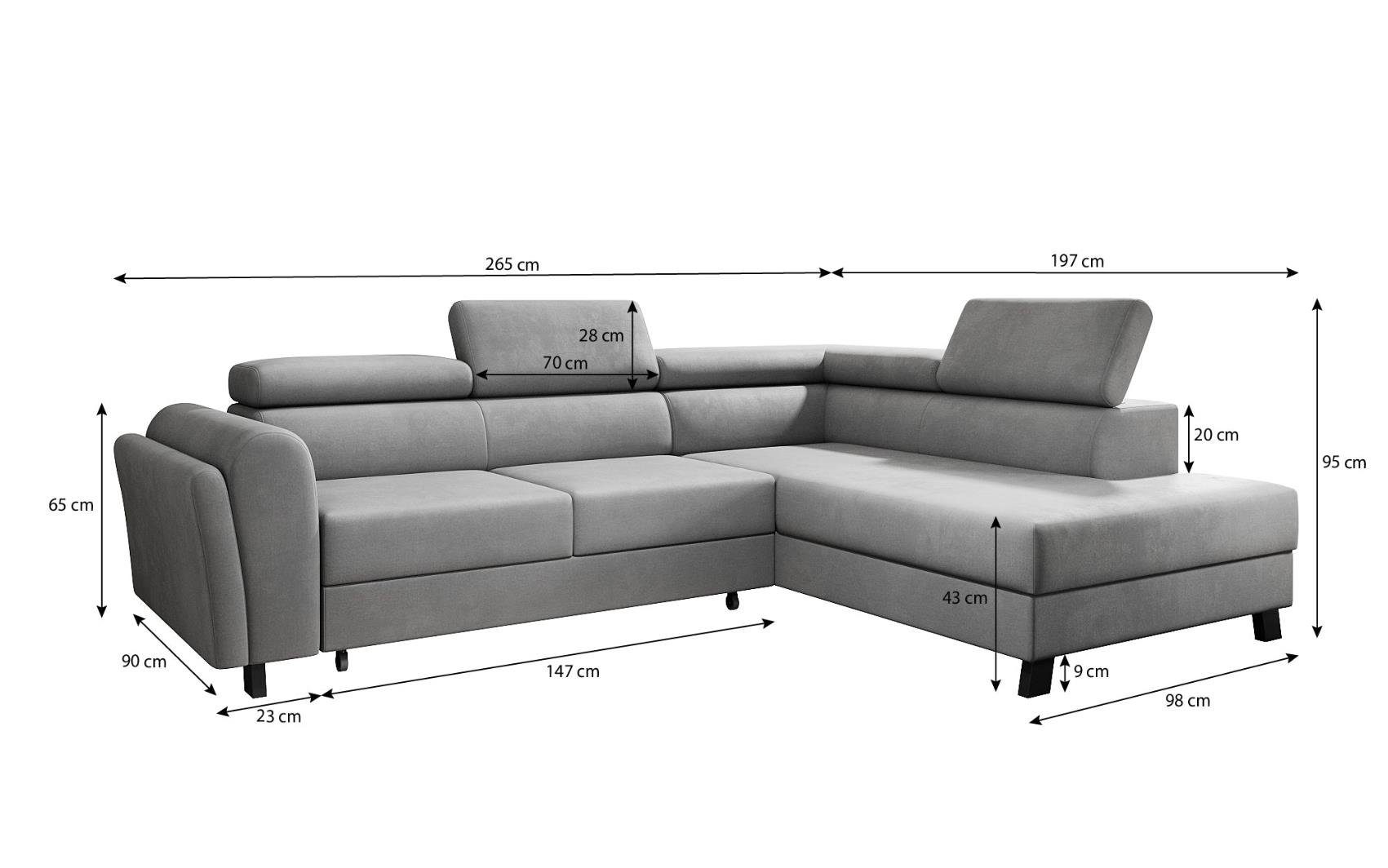Luxusbetten24 Ecksofa Kira, mit Schlaffunktion & Stauraum