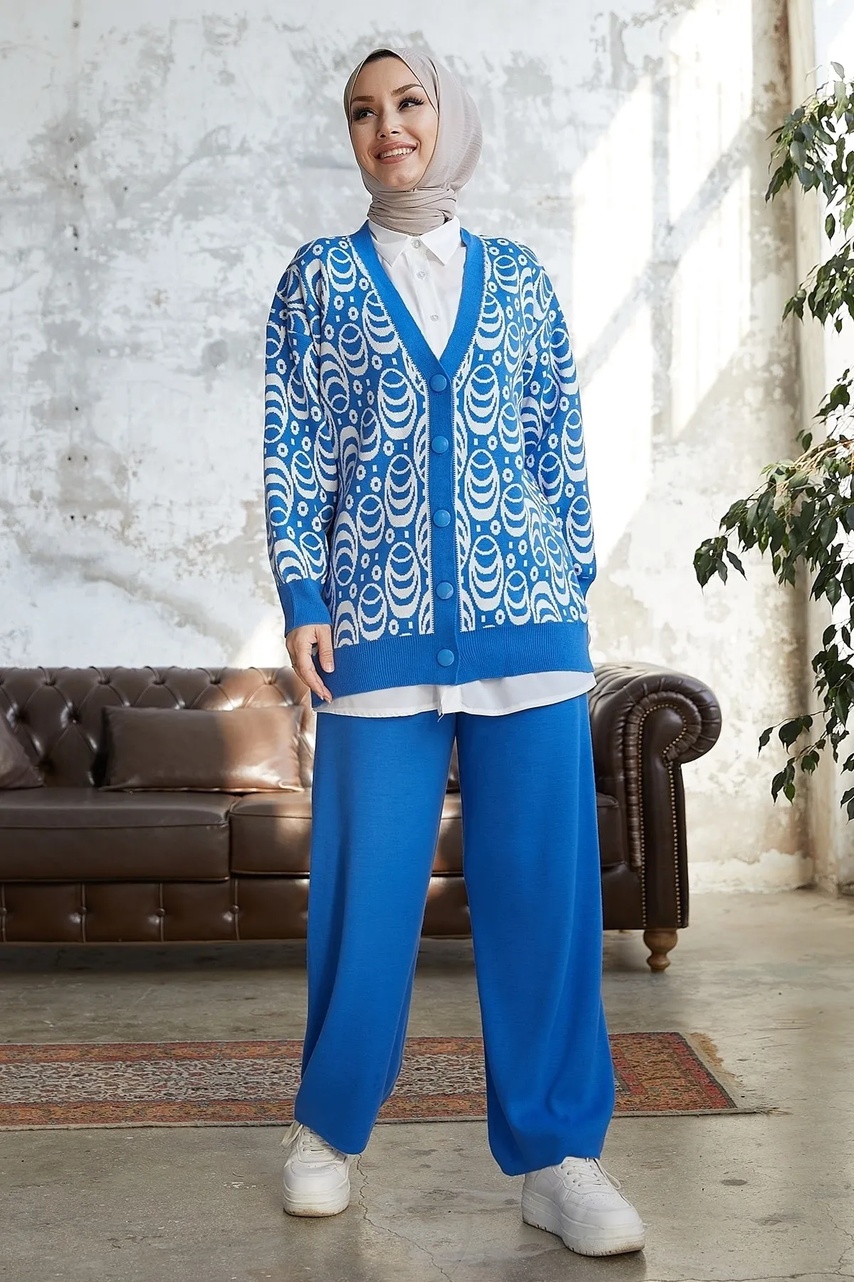 InStyle  Amira gemustertes Strick-Doppelset – Indigo