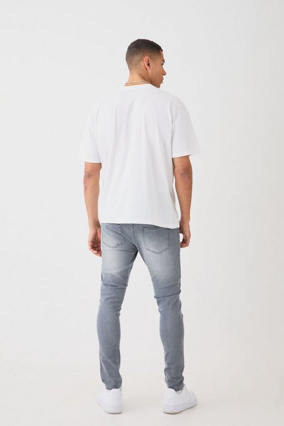 Graue Skinny Stretch Jeans mit Rissen