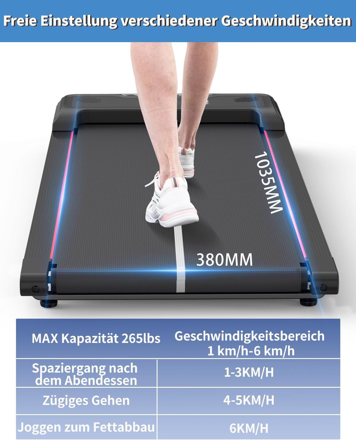 CITYSPORTS Laufband WP6, für zuhause mit Fernbedienung Bluetooth LED Dispaly,1-6KM/H