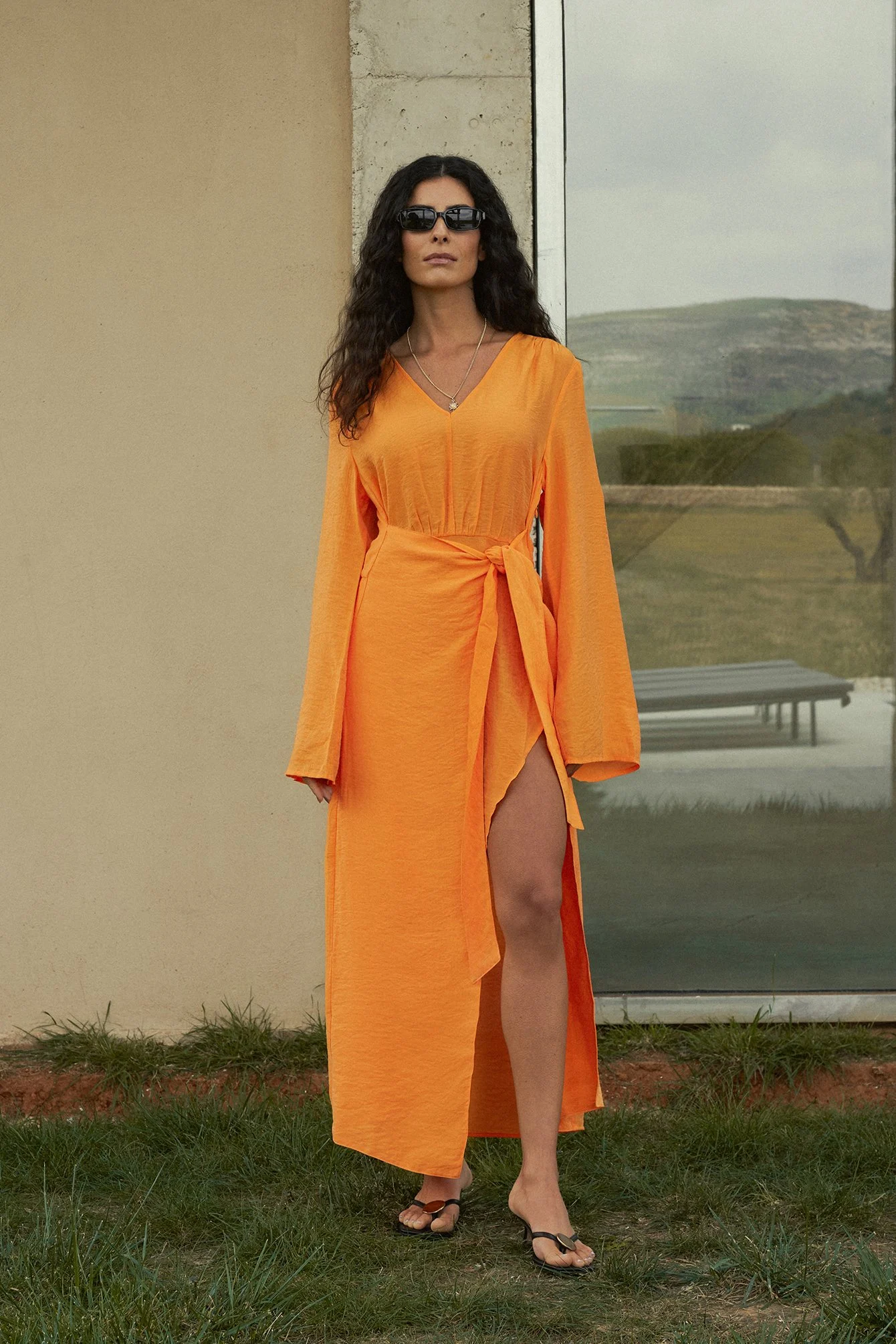 Schnürband Taille Maxikleid