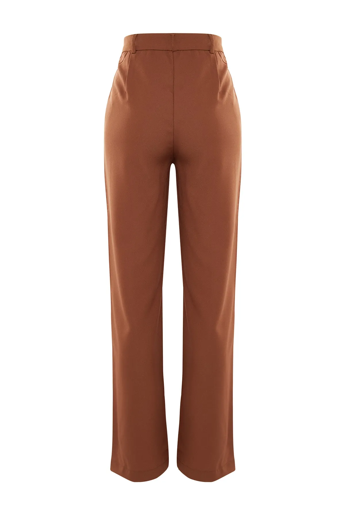 Trendyol Collection  Braune, gerade geschnittene, gerippte, genähte Webhose mit hoher Taille TWOSS21PL0093