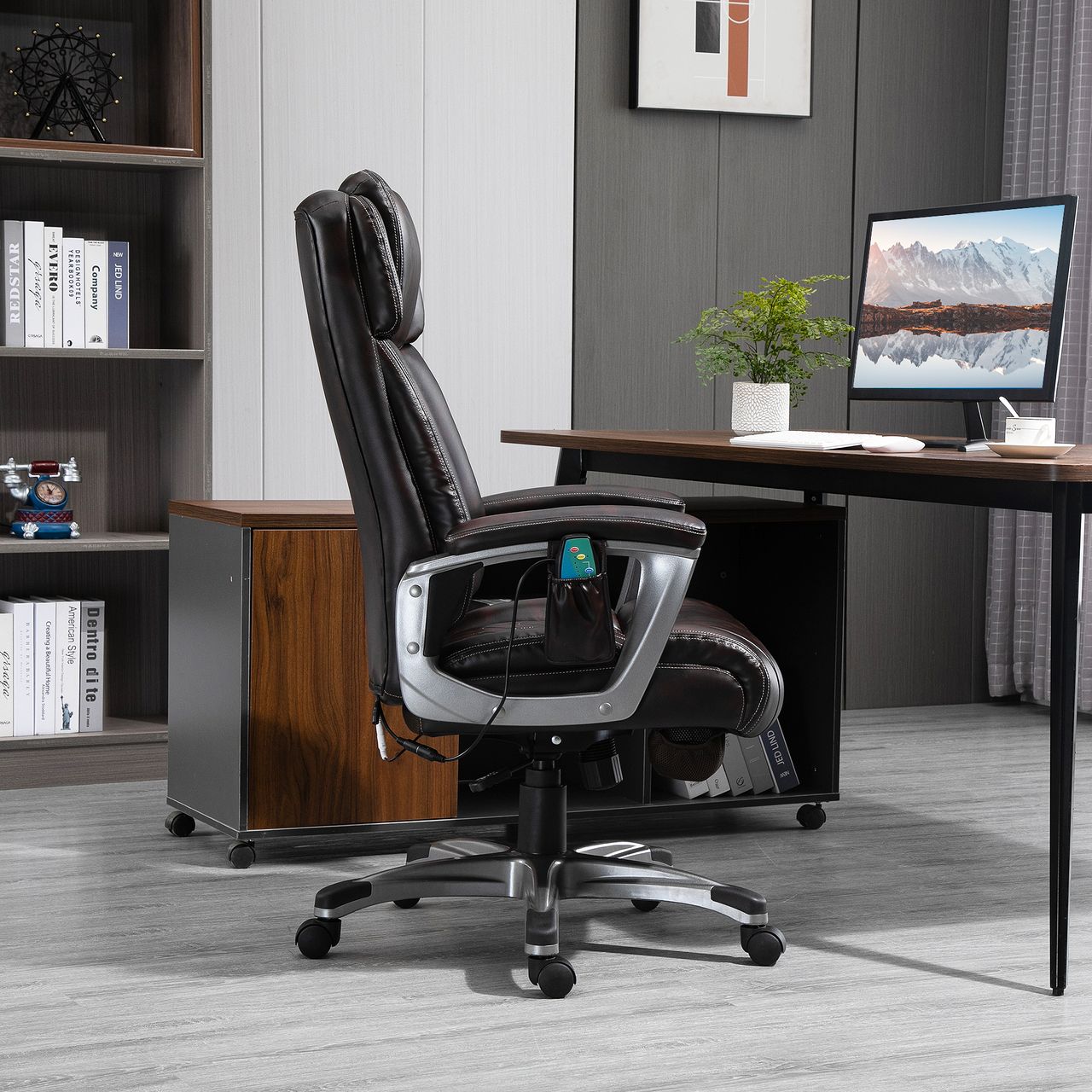 Vinsetto Massage-Bürostuhl 6-Punkt-Massage-Drehstuhl Braun 70 x 76,5 x 114-124 cm