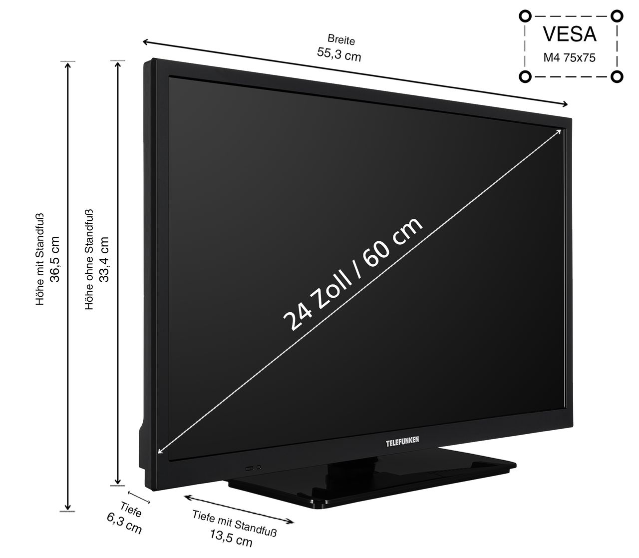 Telefunken TELEFUNKEN XH24O550M Fernseher 24 Zoll HD-ready LED TV mit Triple-Tuner, schwarz