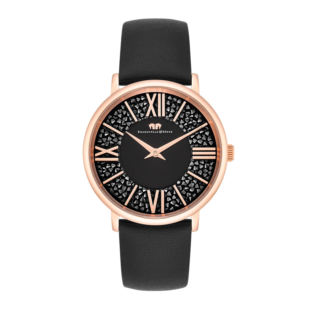 Rhodenwald & Söhne Montre à quartz Pamina en Or rose Cuir véritable en Noir Montre