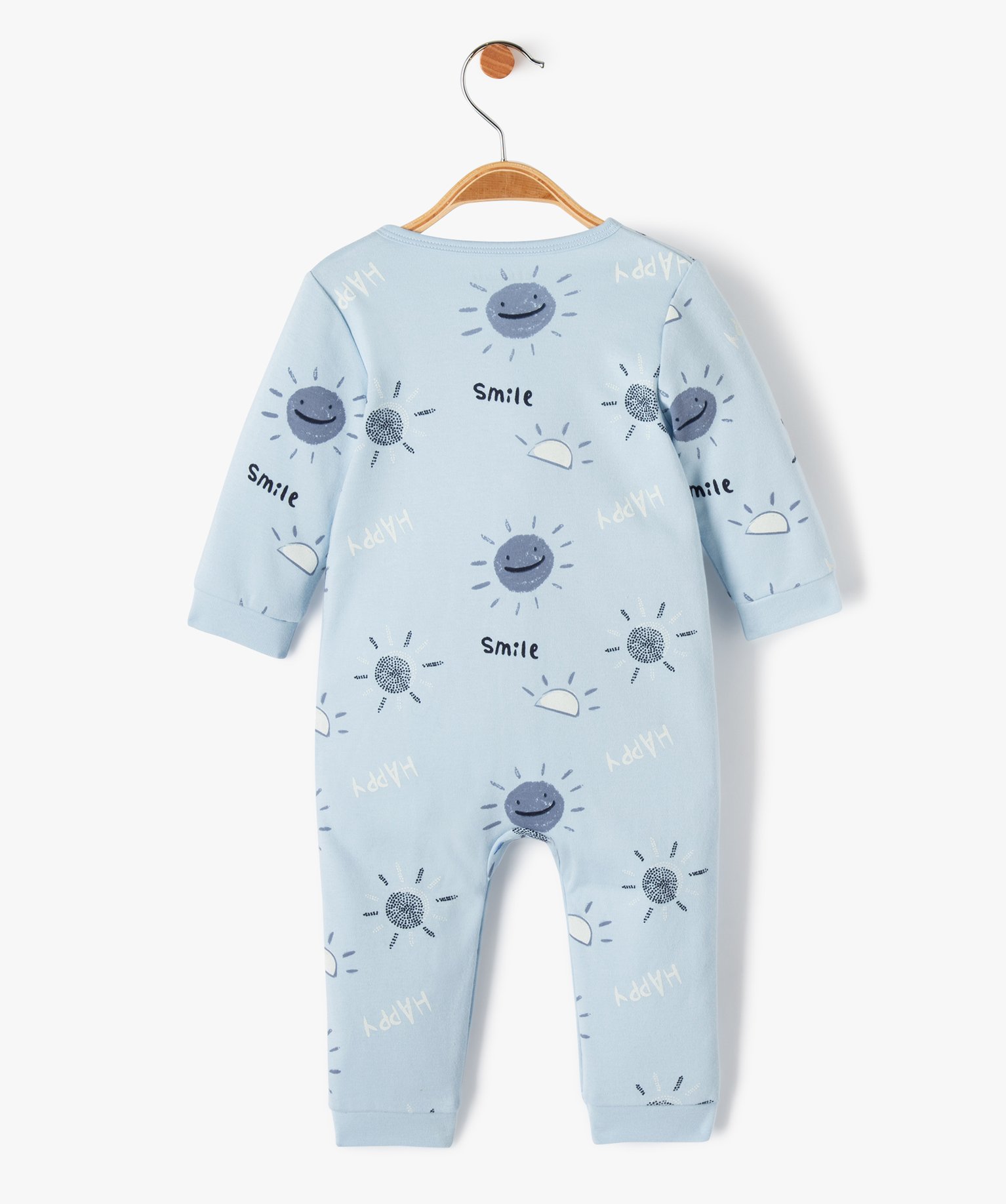 Pyjama bébé dors-bien à ouverture ventrale et motif soleils bleu | GEMO