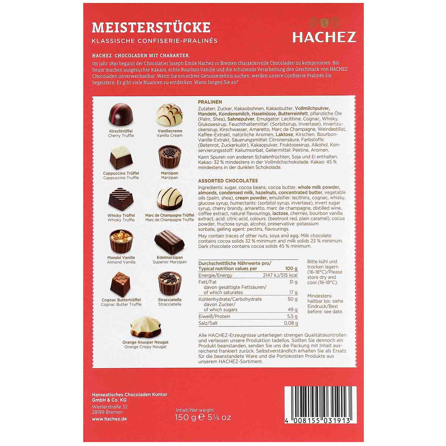 Hachez Chocolatier Meisterstücke 150g