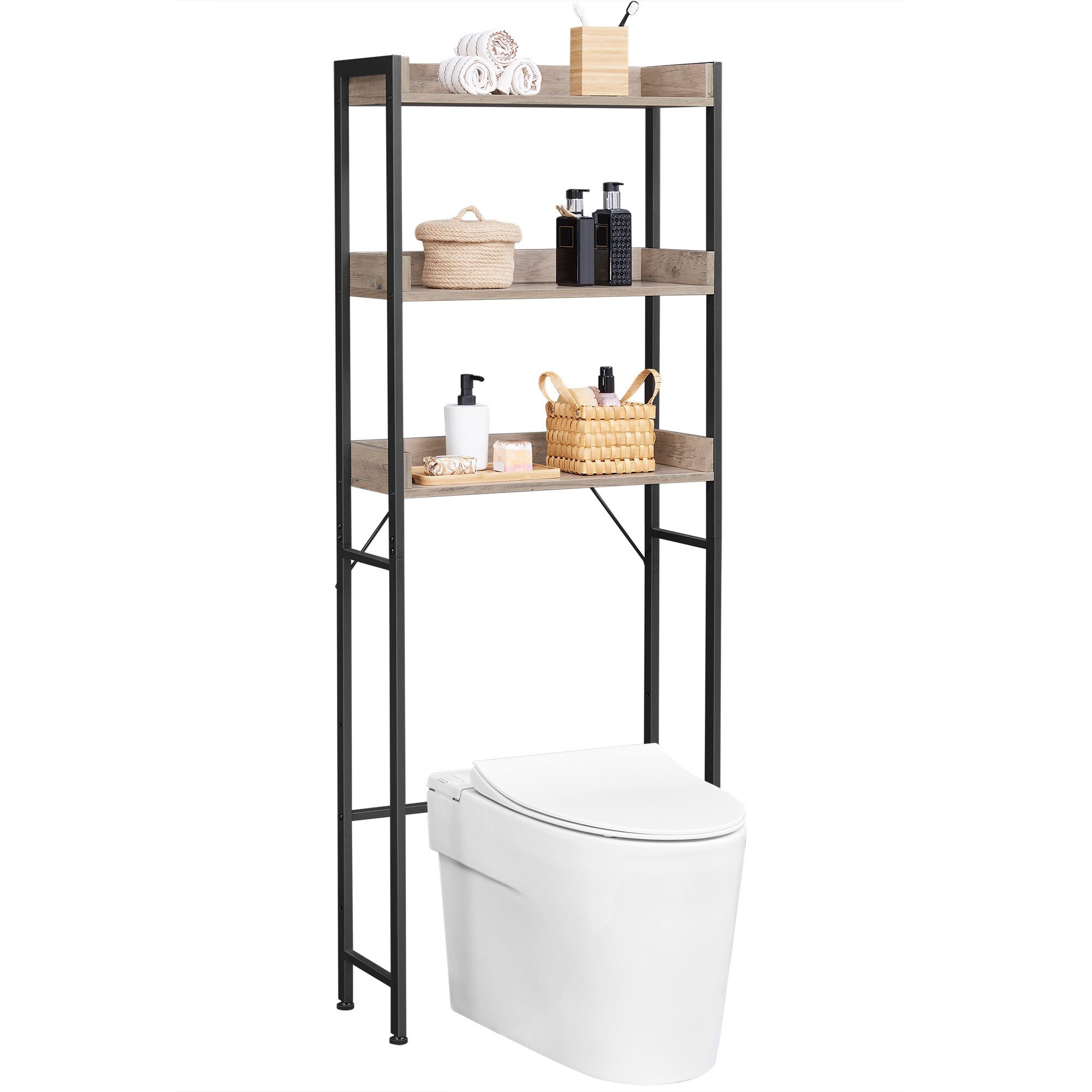 VASAGLE Badregal Toilettenregal, Badezimmerregal, 3 offenen Ablagen