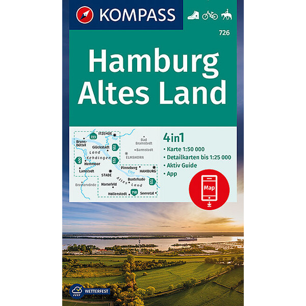 KOMPASS WANDERKARTE HAMBURG, ALTES LAND 1:50 000