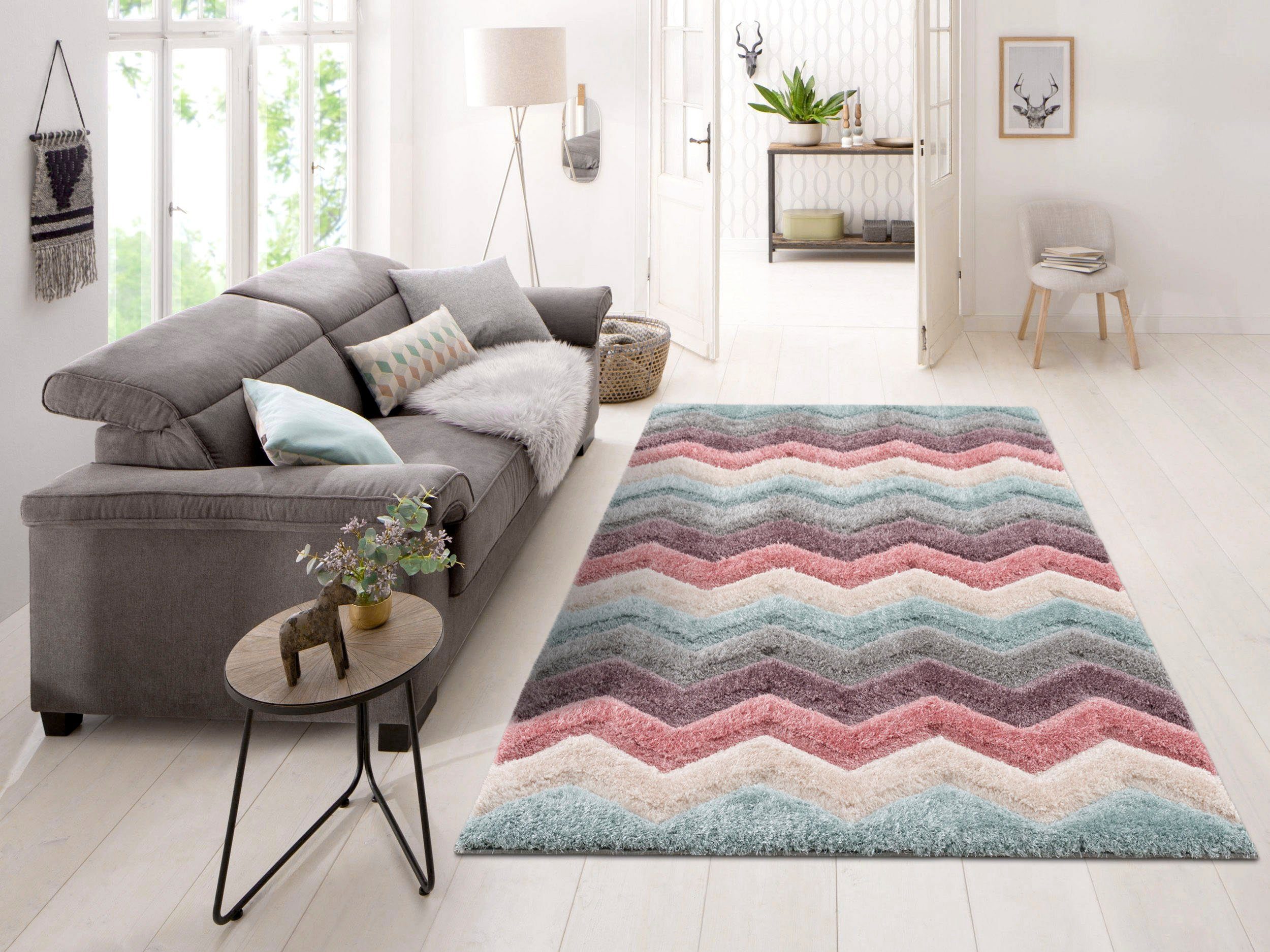 Kinderteppich Annemarie, Lüttenhütt, rechteckig, Höhe: 43 mm, weiche Haptik, bunt, Hochflorteppich, Zick-Zack-Design, mit 3D Effekt