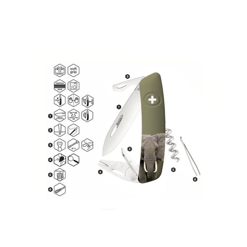 Swiza TT03 Tick Tool Wildlife Rhinoceros Green, Schweizer Taschenmesser made in Swiss