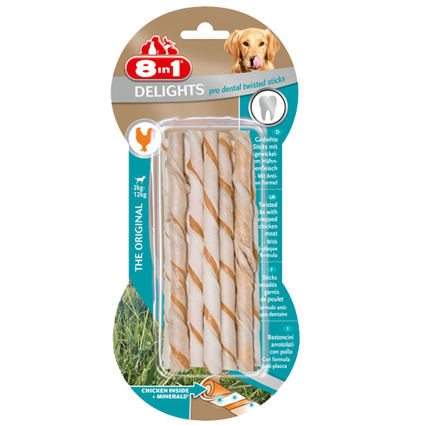 Gedrehte Kausticks mit Hähnchen & Schweinehaut für Kauspaß & Zahnpflege.