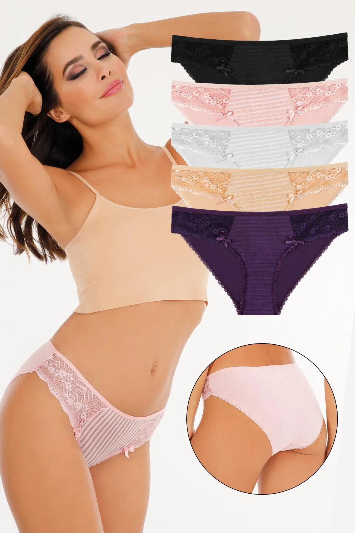 Sensu  5-teiliges Slip-Set für Damen aus Tüll und Spitze – Kts2071 (BREITE GRÖSSE)