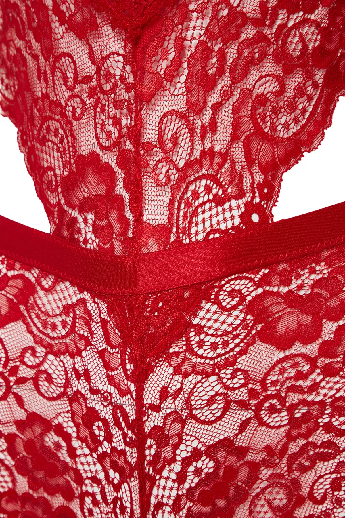 Trendyol Collection  Dunkelroter Strickbody mit gerüschtem Fenster/Ausschnitt, Seilriemen und Druckknopf THMAW23BD00026