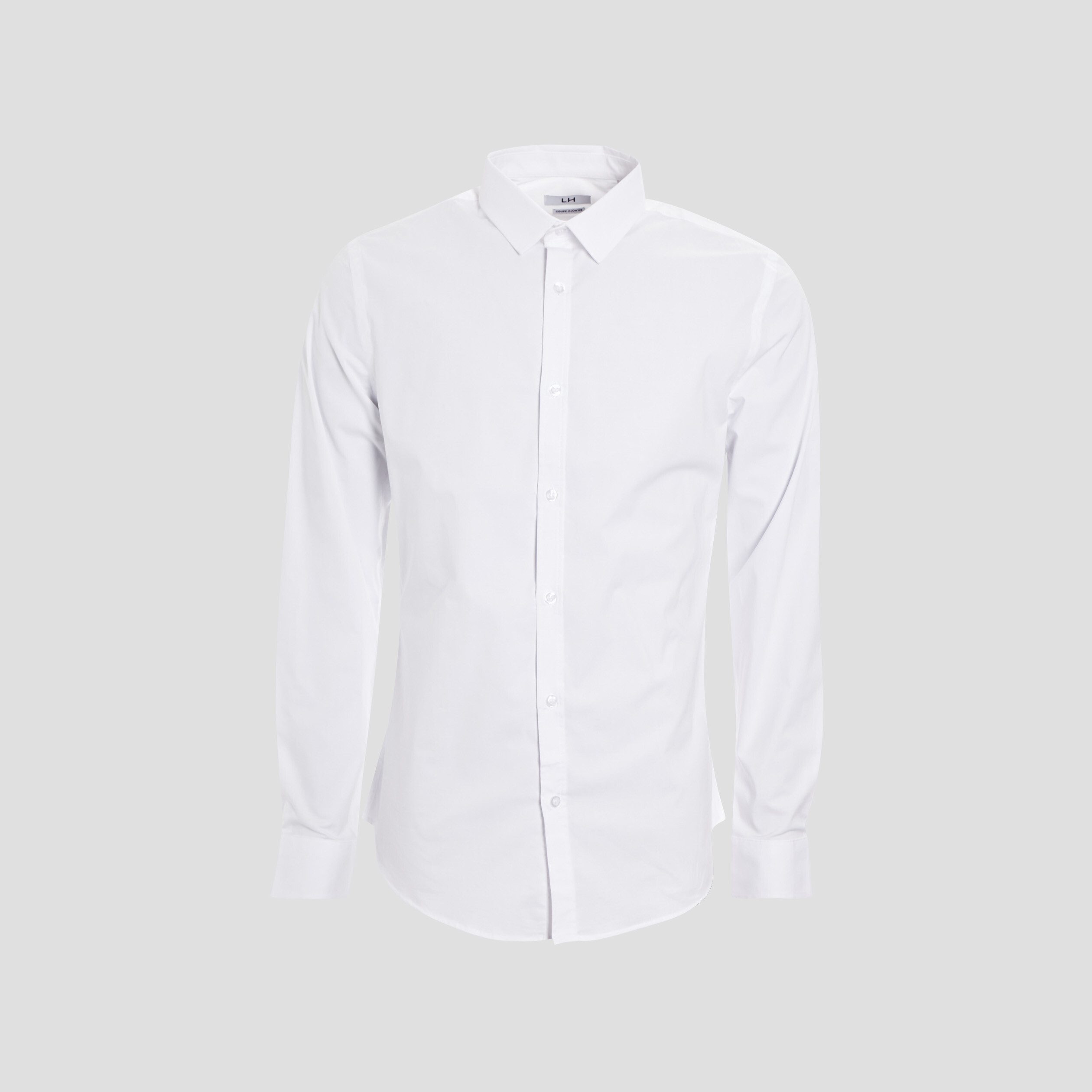 Chemise basique ajustée manches longues blanc homme | La Halle