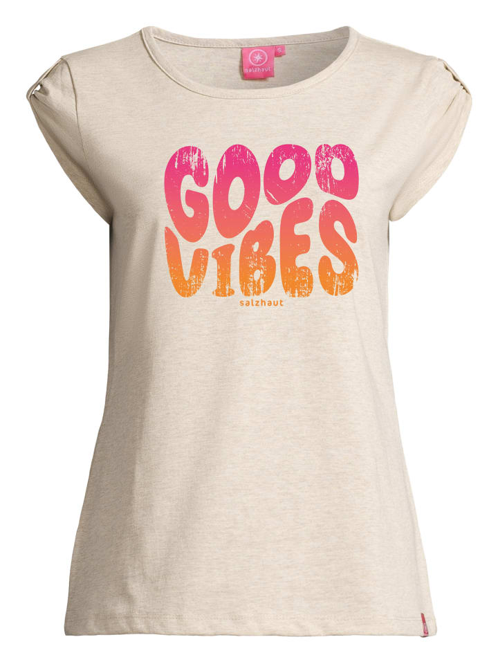 Salzhaut Shirt BIIKE - GOOD VIBES in Ecru Melange-Neon Orange-Neon Pink günstig kaufen