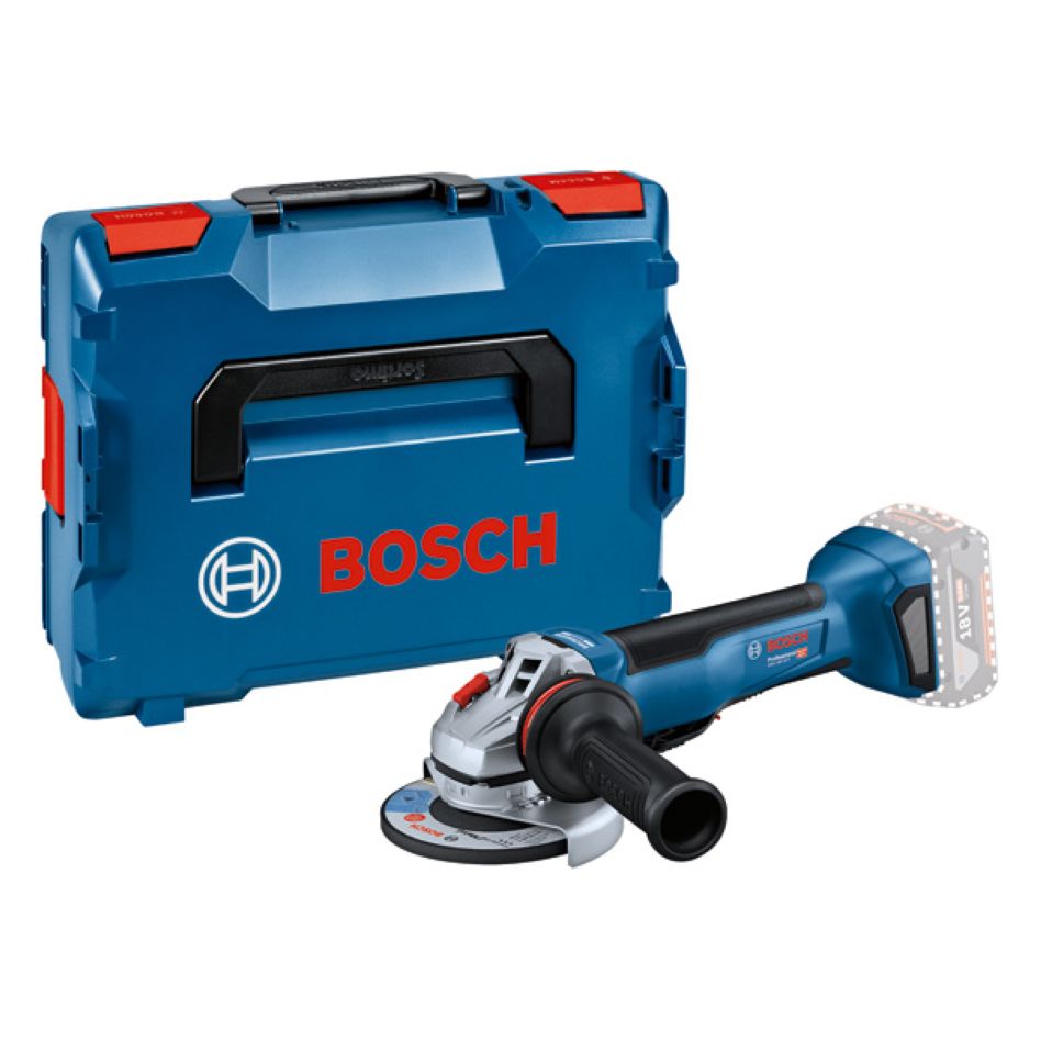 „Bosch Blue 06019J4102 GWS 18-10 P“ akumuliatorinis kampinis šlifuoklis, 18 V, be akumuliatorių ir įkroviklio, 125 mm, L dėžutėje