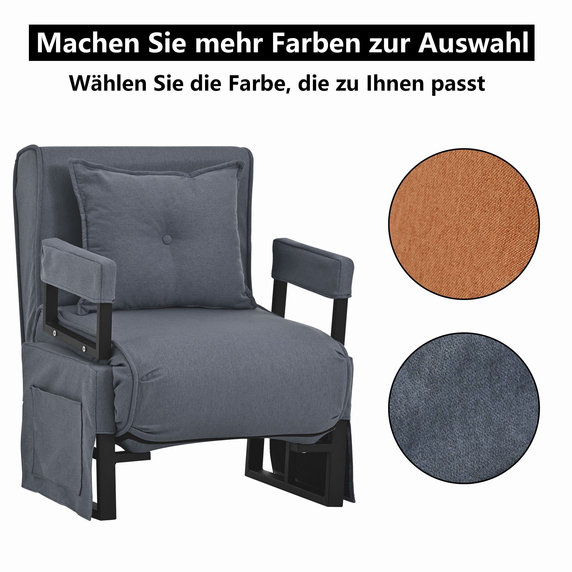 Merax Relaxsessel 3-in-1 faltbar mit Leinenbezug und Metallrahmen, Schlafsessel, Liegesessel mit 6 Fach vestellbarer Rücklehne, Relaxliege umwandelbar