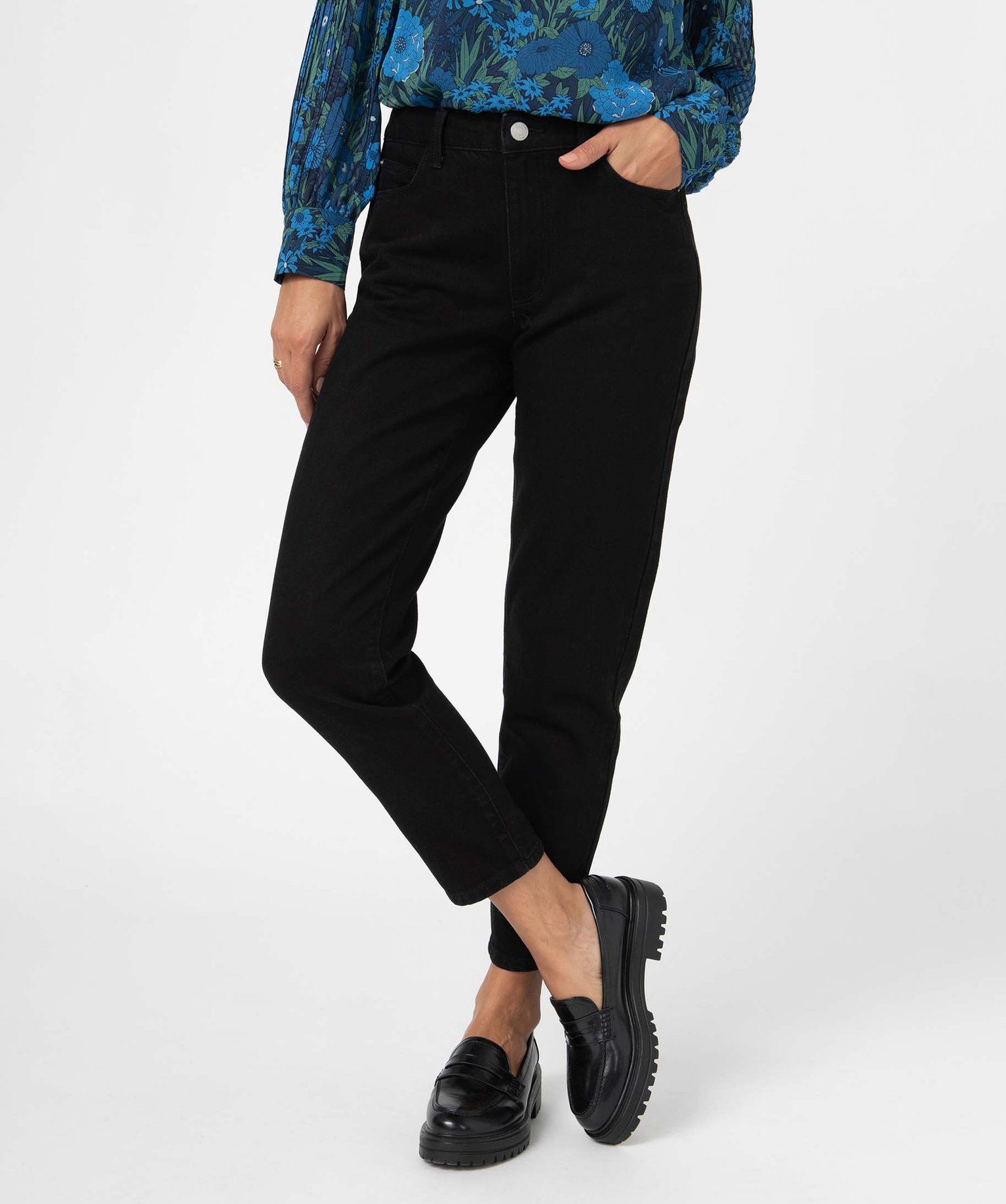 Jean femme coupe mom taille haute légèrement délavé noir | GEMO