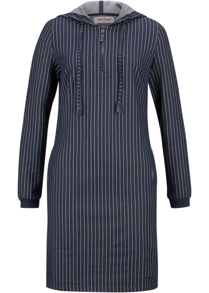 Sweatkleid in Jeansoptik, gestreift, mit Kapuze