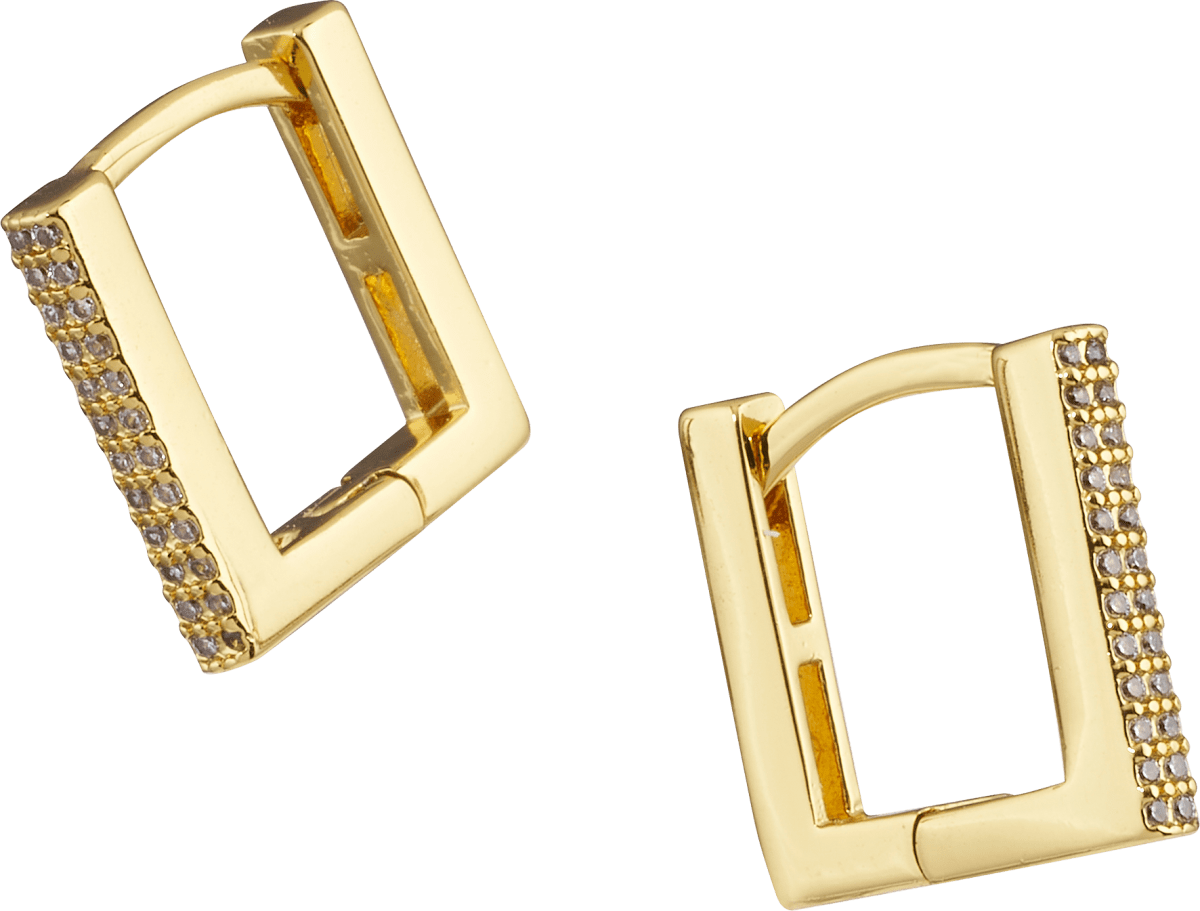 Creolen viereckige Form mit Zirkoniasteinen / vergoldeter Modeschmuck, 2 St