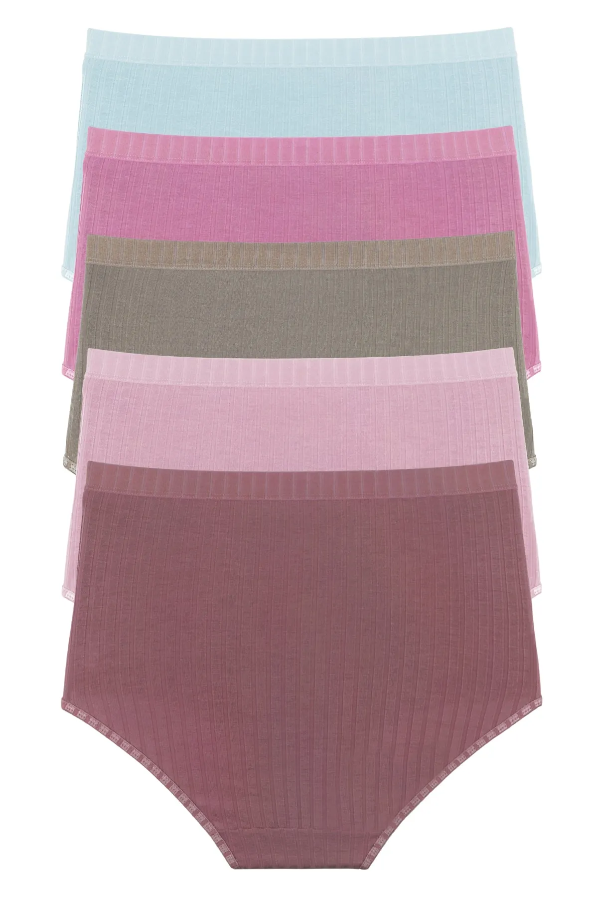 Sensu  5-teiliges geripptes Höschen-Set mit hoher Taille in sanften Farben für Damen - Kts3054