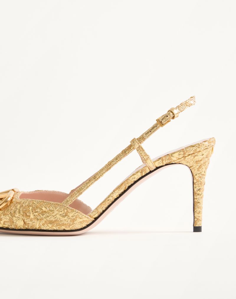 Sandálias VLogo Signature Slingback Décolleté em tecido jacquard cloqué de 80 mm