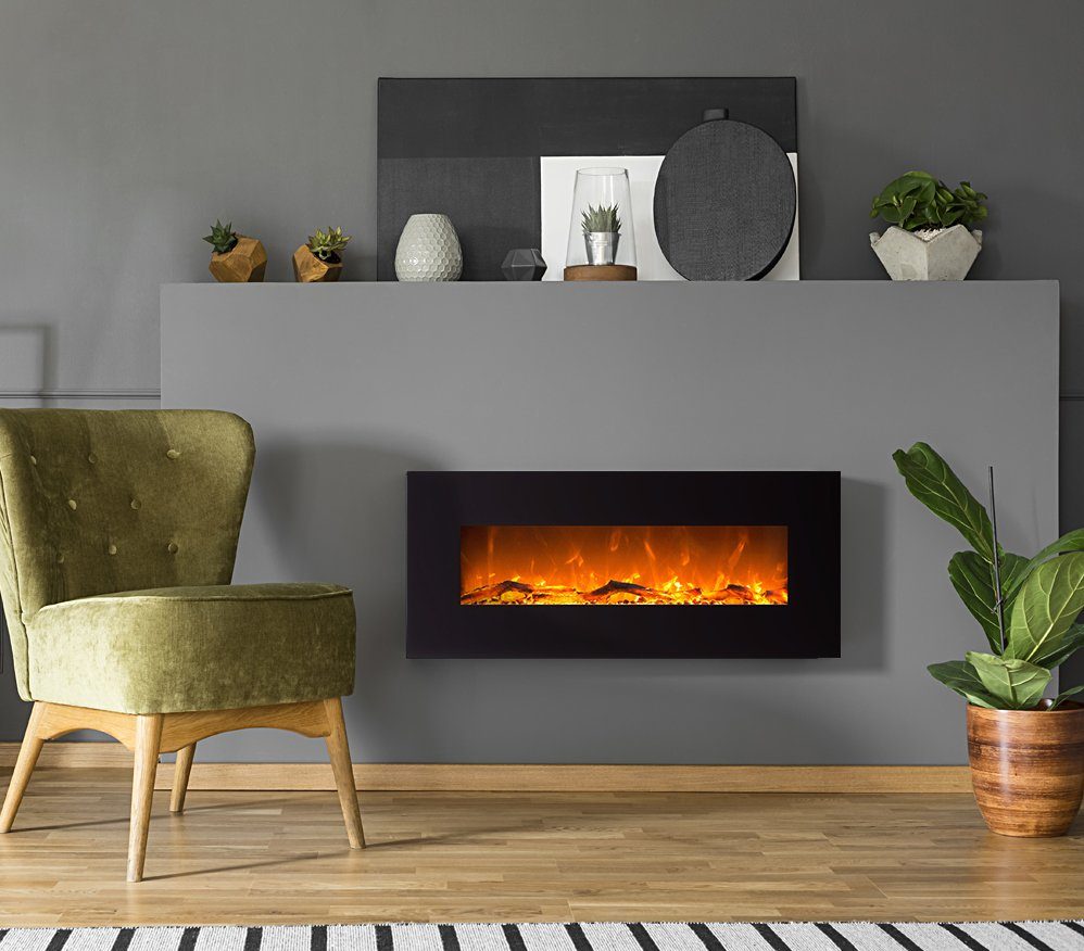 GLOW FIRE Elektrokamin Mars Wandkamin elektrisch mit Heizung, Elektrischer Kamin mit Fernbedienung, Timer, 3 Dekorationen, LED Feuer