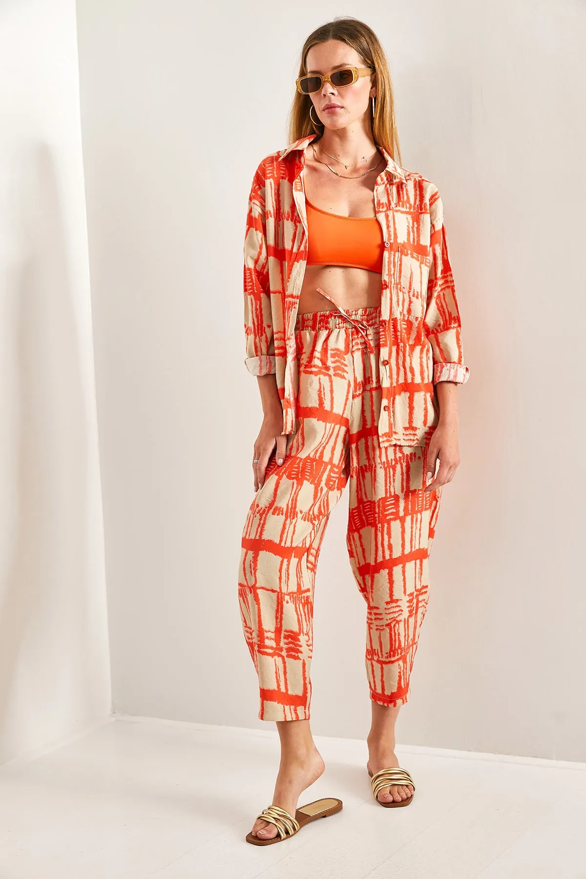 Bianco Lucci  Damen-Set mit elastischem Bund, Hose, Hemd, Unterteil und Oberteil