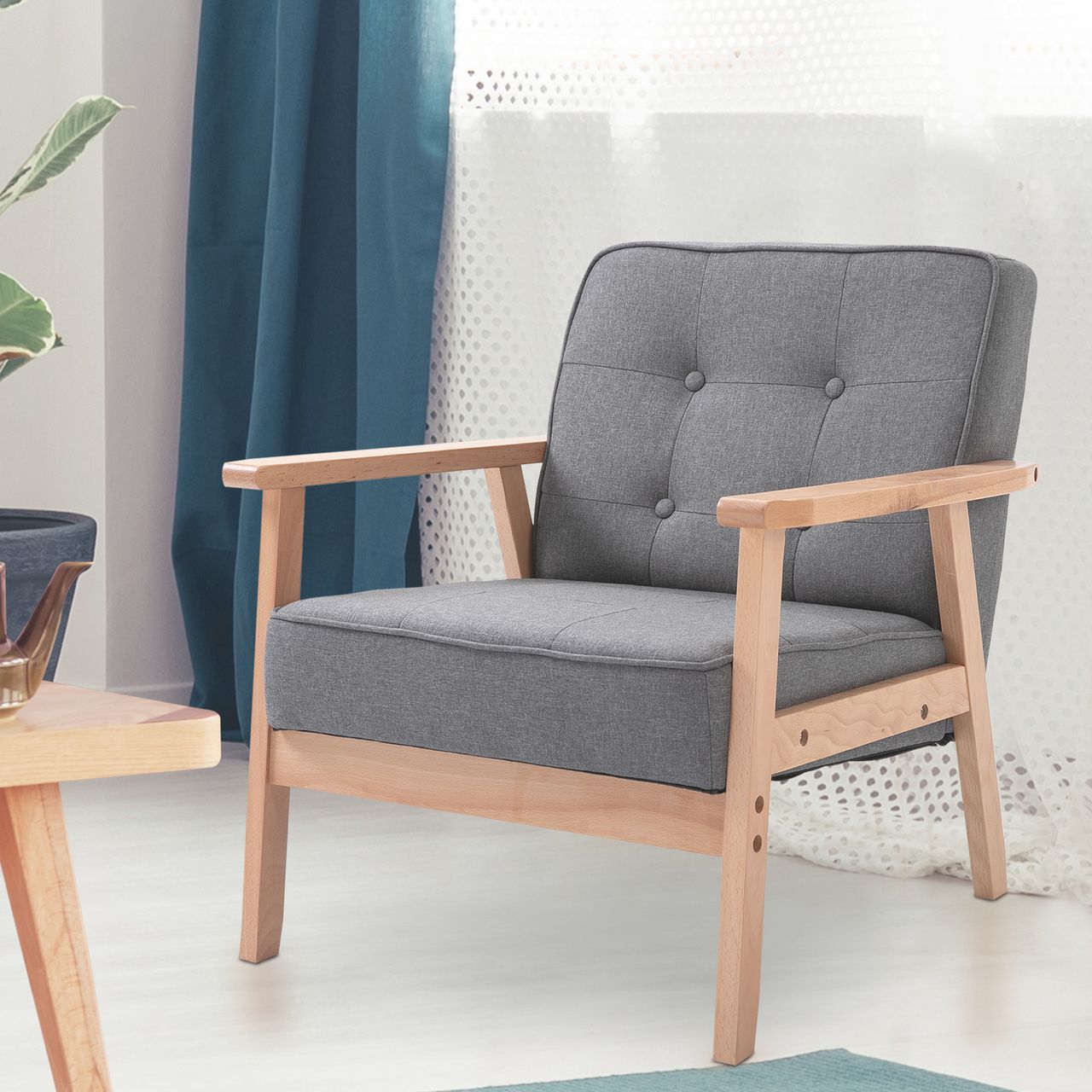 HOMCOM Einzelsofa Loungesessel Relaxstuhl Polsterstuhl Armlehnen Leinen