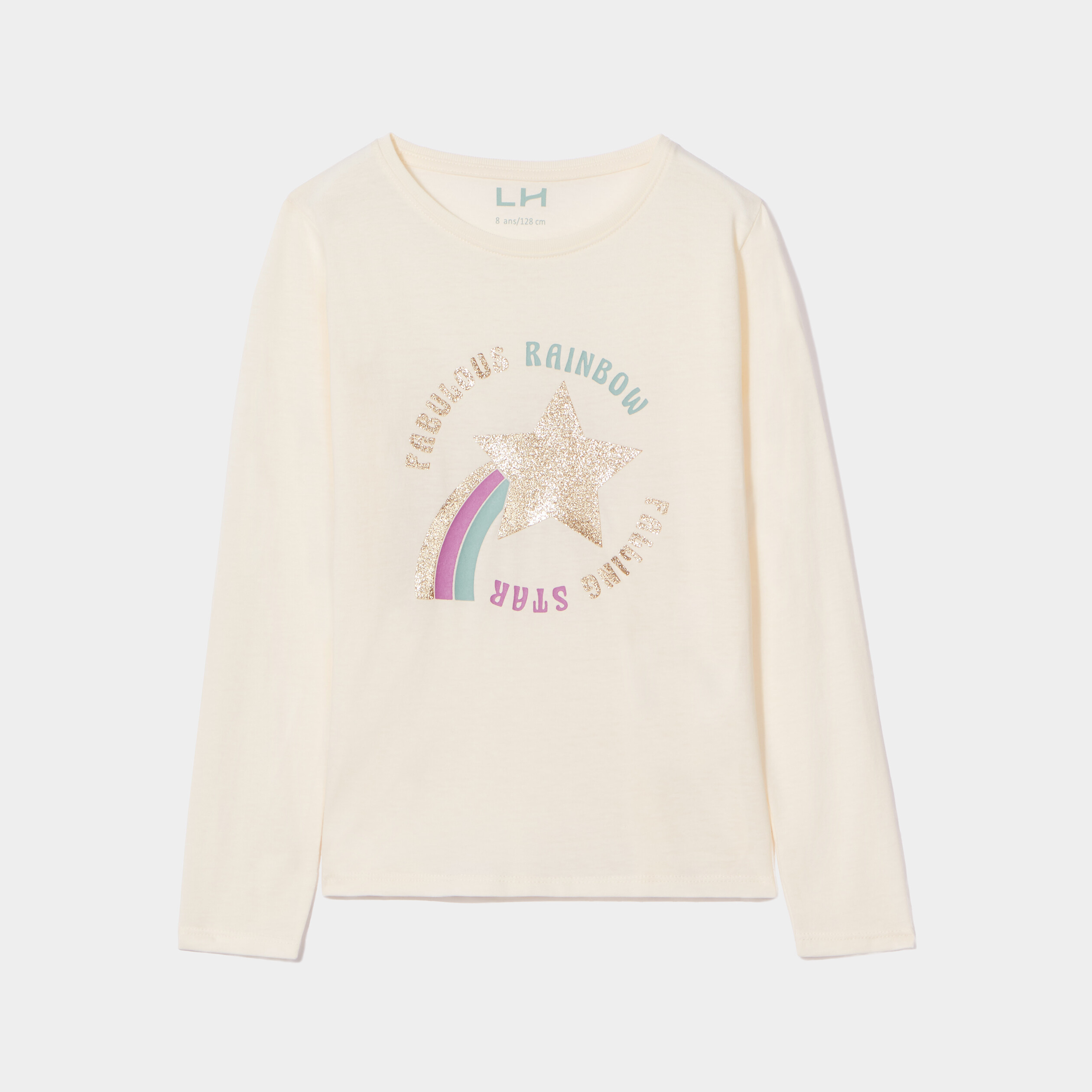 T-shirt manches longues print paillettes creme fille | La Halle