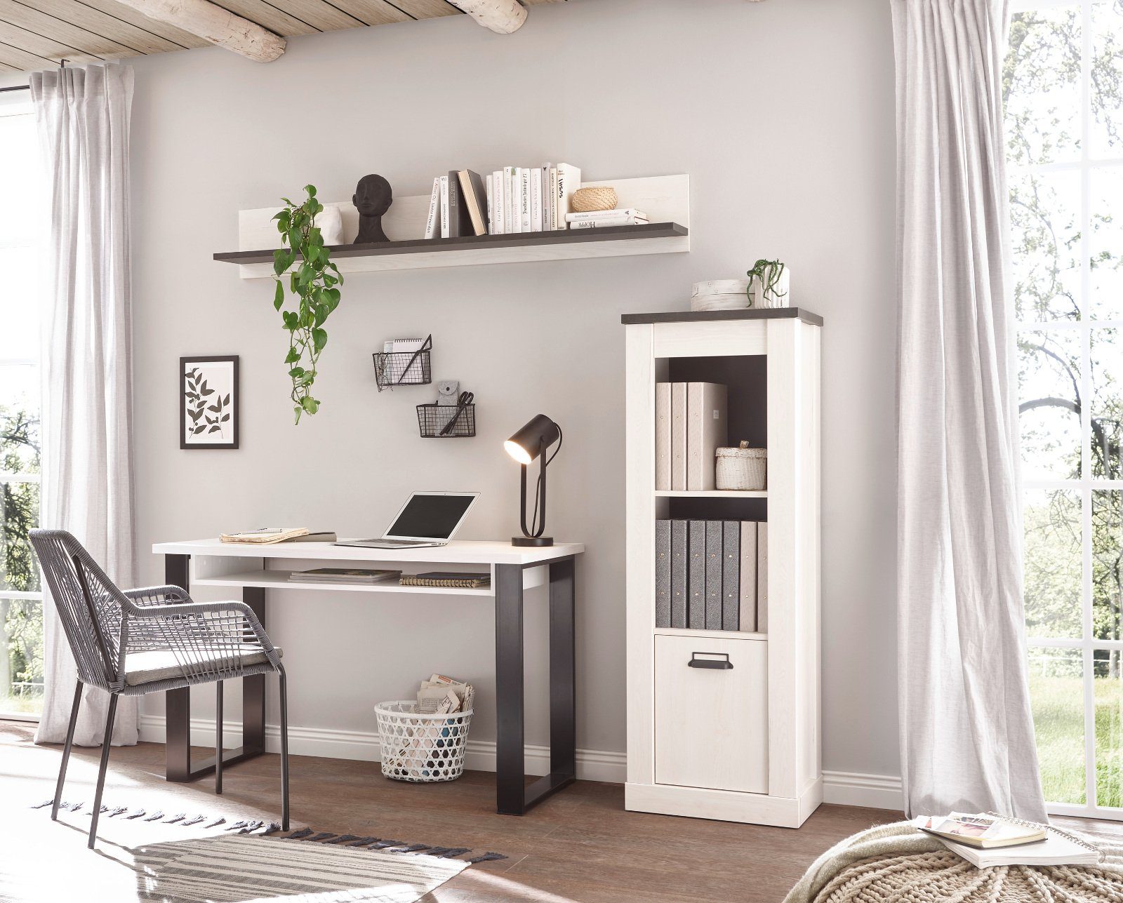 Furn.Design Aktenregal Stove, Regalschrank in Pinie weiß Landhaus 51 x 146 cm, Soft-Close