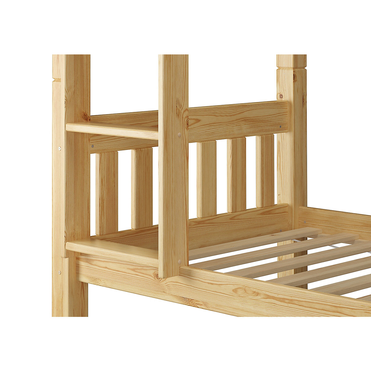 Etagenbett 90x200 Kiefer mit Rollrost, Matratzen und Bettkasten