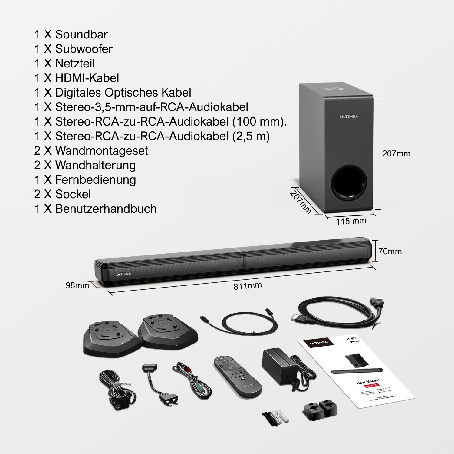 Ultimea Apollo S50 4.1-Kanal Soundbar (Abnehmbar Lautsprecher, 200W, mit Subwoofer)
