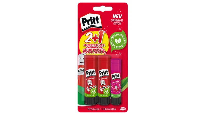 Pritt Klebestift 2x22g + 1x10g Pritt Klebestift Glitzer Pink 54 g