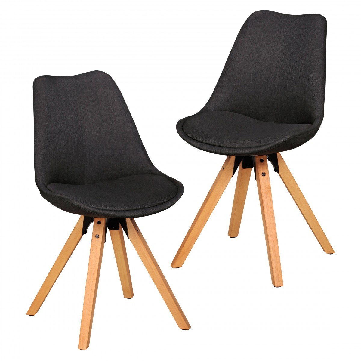 Wohnling 2er Set Retro Esszimmerstuhl Anthrazit Polsterstuhl Stoff-Bezug Rückenlehne Design Küchen-Stuhl gepolstert