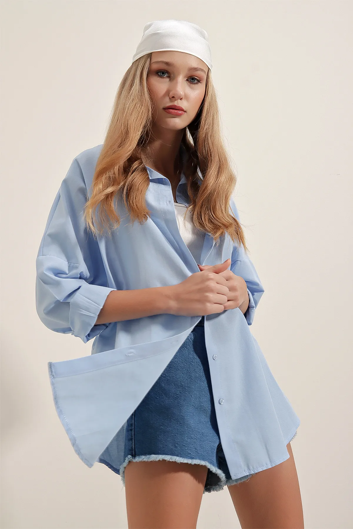 Bigdart  3900 Oversize-Lang-Basic-Hemd – Blau