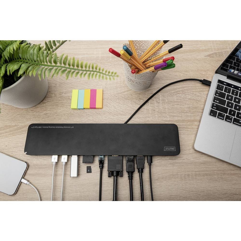 Digitus Laptop-Dockingstation 14″ Universal Notebook Docking Station, USB-C 3x, inkl. Ladefunktion