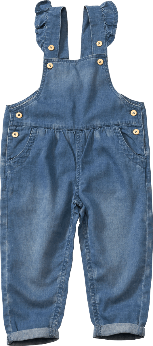 Latzhose mit Rüschen aus Jeansstoff, blau, Gr. 104, 1 St