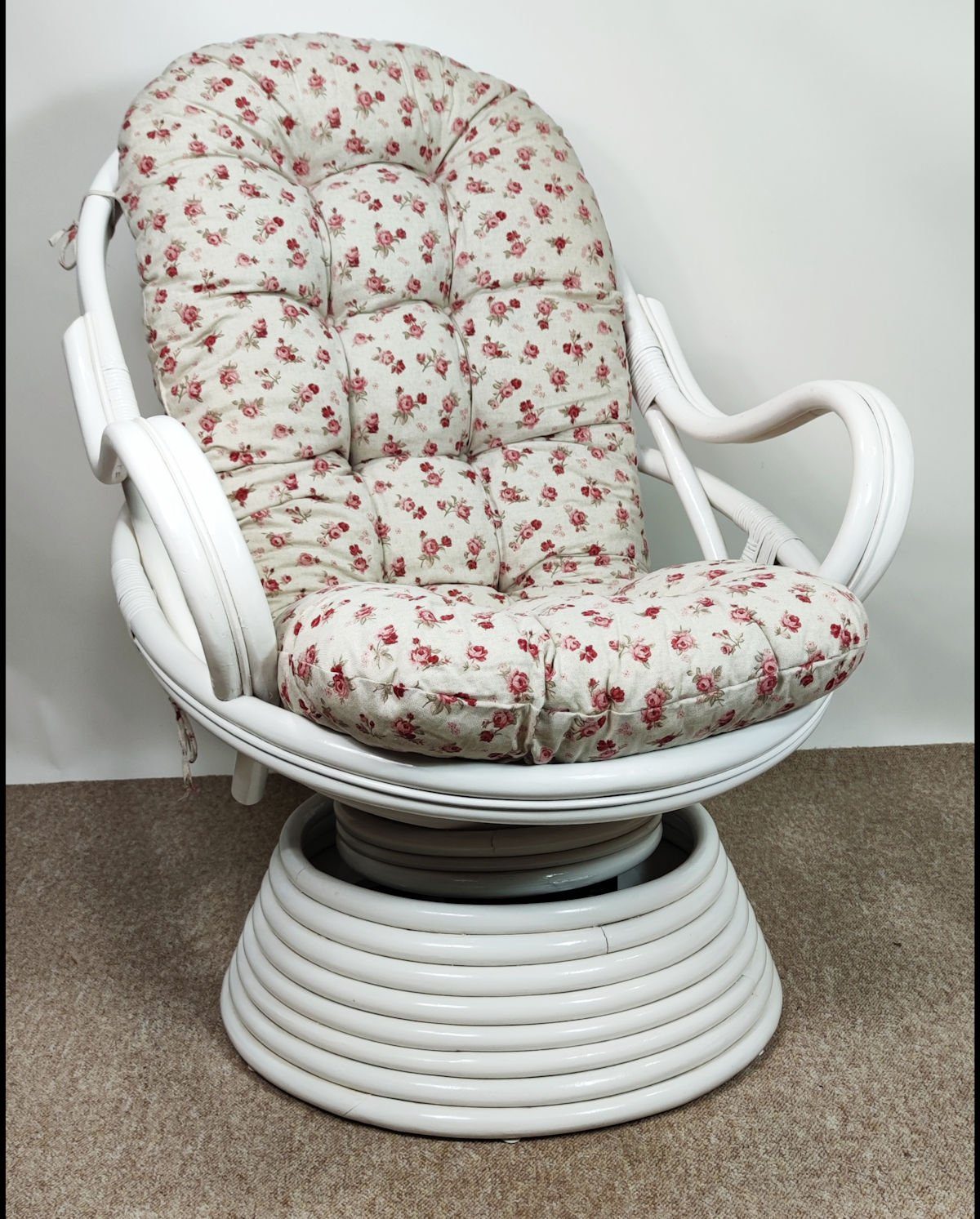 Rattani Rattanstuhl Rattan Drehsessel, Drehwippsessel Linda Weiß Lackiert