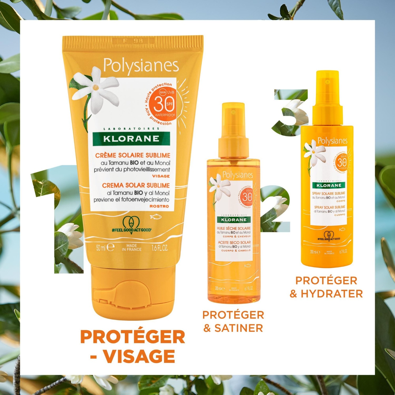 Protector solar Klorane Sublime SPF 30 con tamanu y monoi orgánicos.