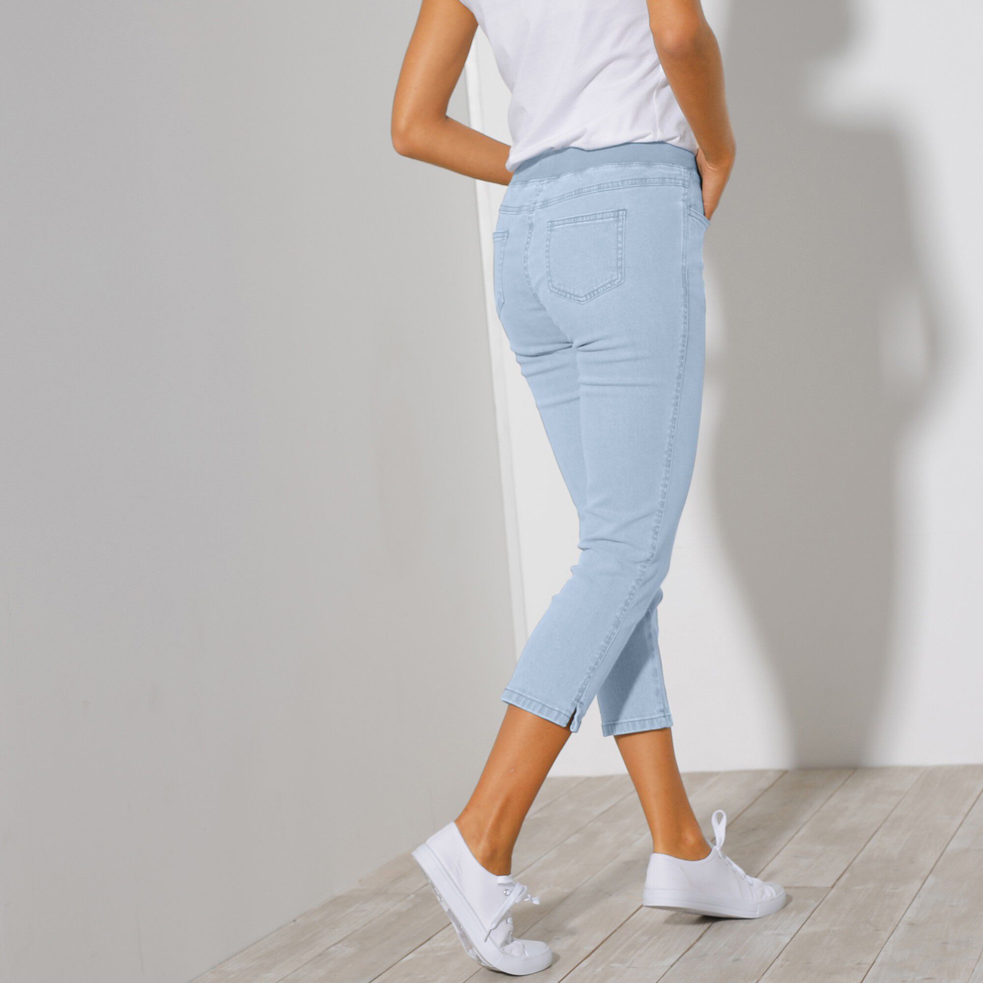 Pantacourt jean taille élastiquée